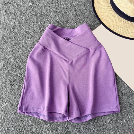 Women Shorts V-Shaped High Waist Design Pure Color Yoga Shorts Elastic Waistband Butt-Covering Summer Short