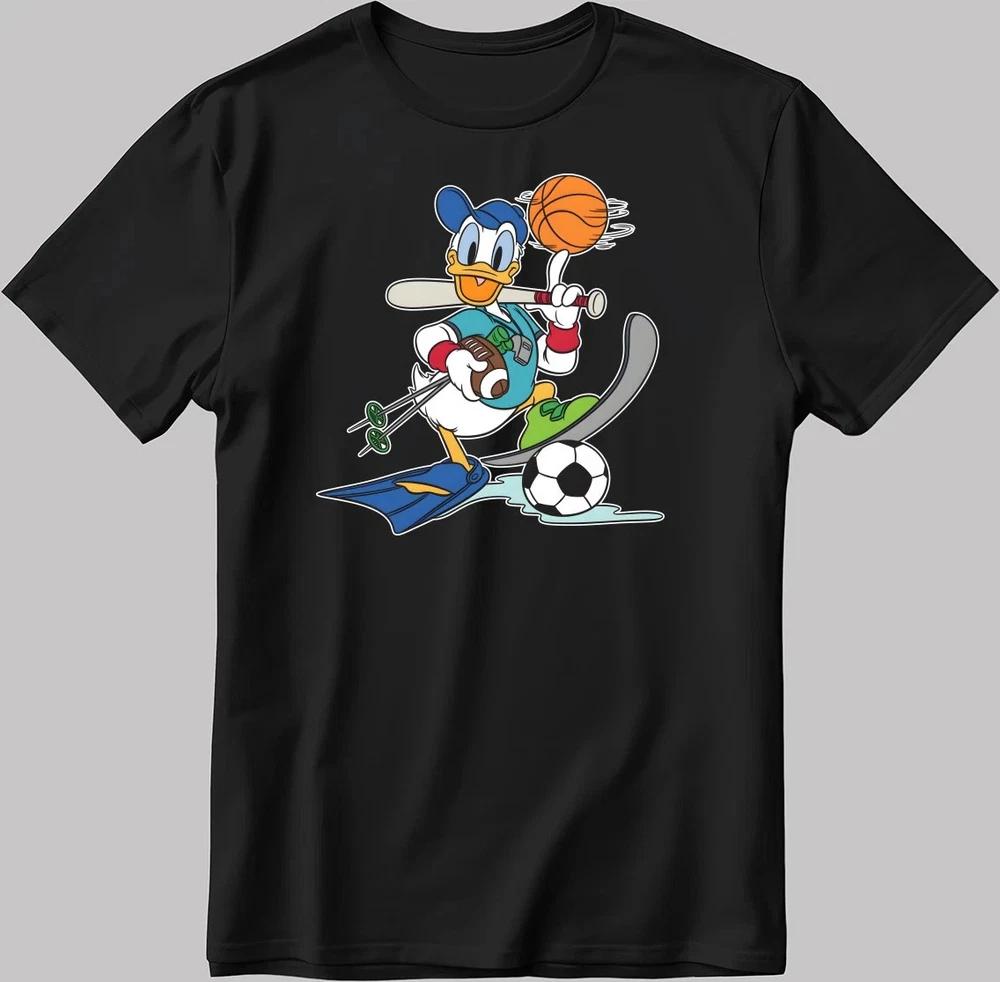 Donald Duck Sporty Cute Duck Graphic Black TShirt Size S4XL S
