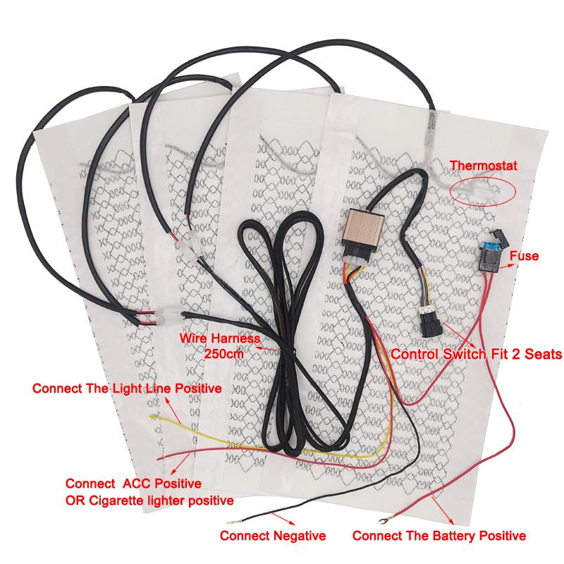 Universal 12V Carbon Fiber Car Seat Heater Heat Pads Set 3 Levels Round Dual Control Switch With Harness Kit Winter Warmer Cover