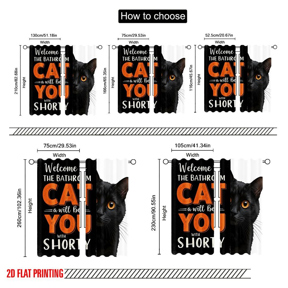 2pcs 2D flat printing Drapes Black Cat Bathroom Sign 100% Polyester Without Electricity 0 for Festive Portraits and Party