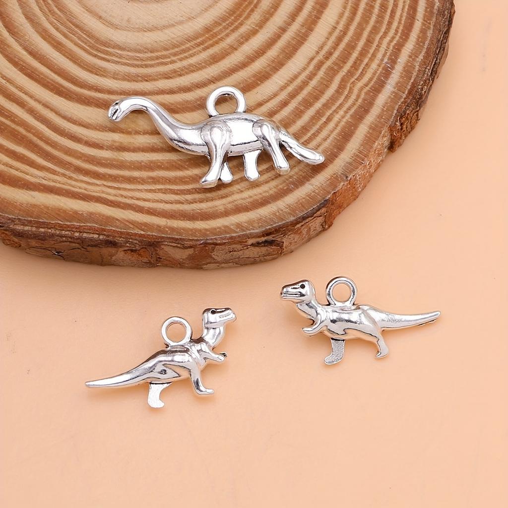10 ciondoli dinosauro d'argento, ciondoli animali, usati per la creazione di gioielli, collane fatte a mano, braccialetti, orecchini, portachiavi decora