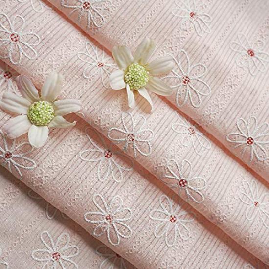 IRIZ Daisy Embroidered Jacquard Cotton Fabric, Precut 140 Cm Width × 95 Cm Length, Pink