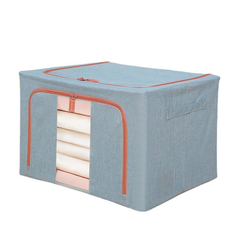 Cotton Linen Foldable Quilt and Clothes Storage Box with Steel Frame - Large Capacity Wardrobe Organizer