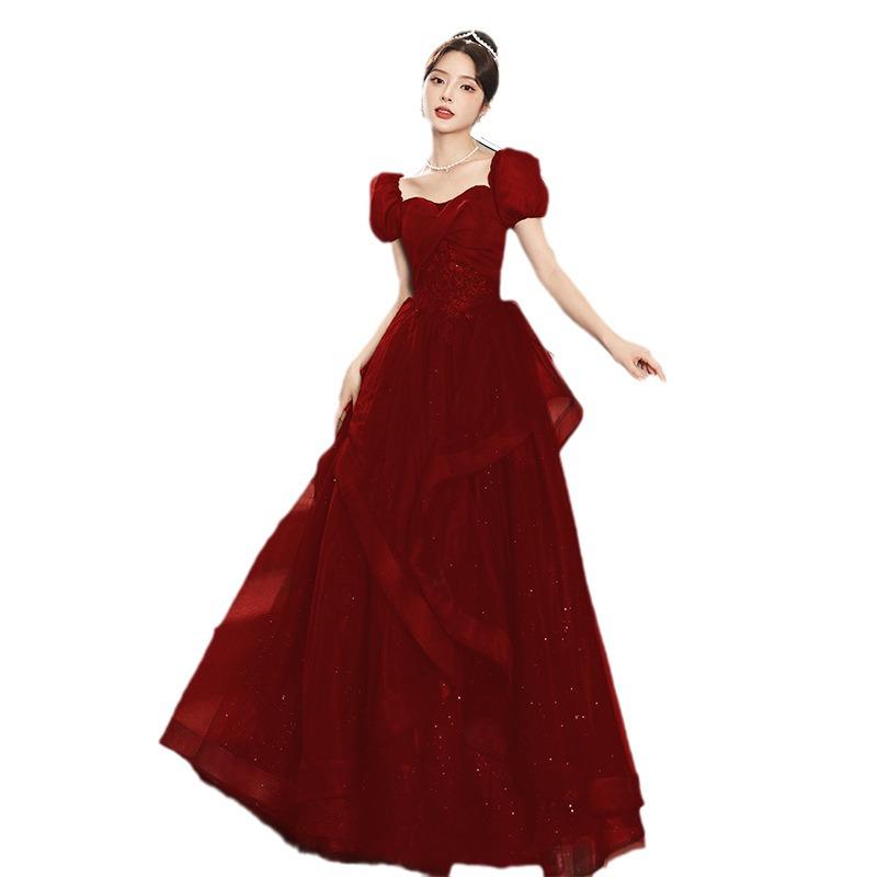 2025 Luxury Red Bridal Toasting Dress: New Style Long Evening Gown for Engagements and Weddings