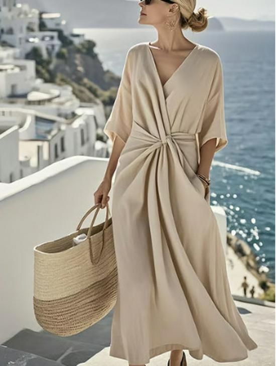 Europäisches & Amerikanisches Sommerkleid mit V-Ausschnitt und Rüschen