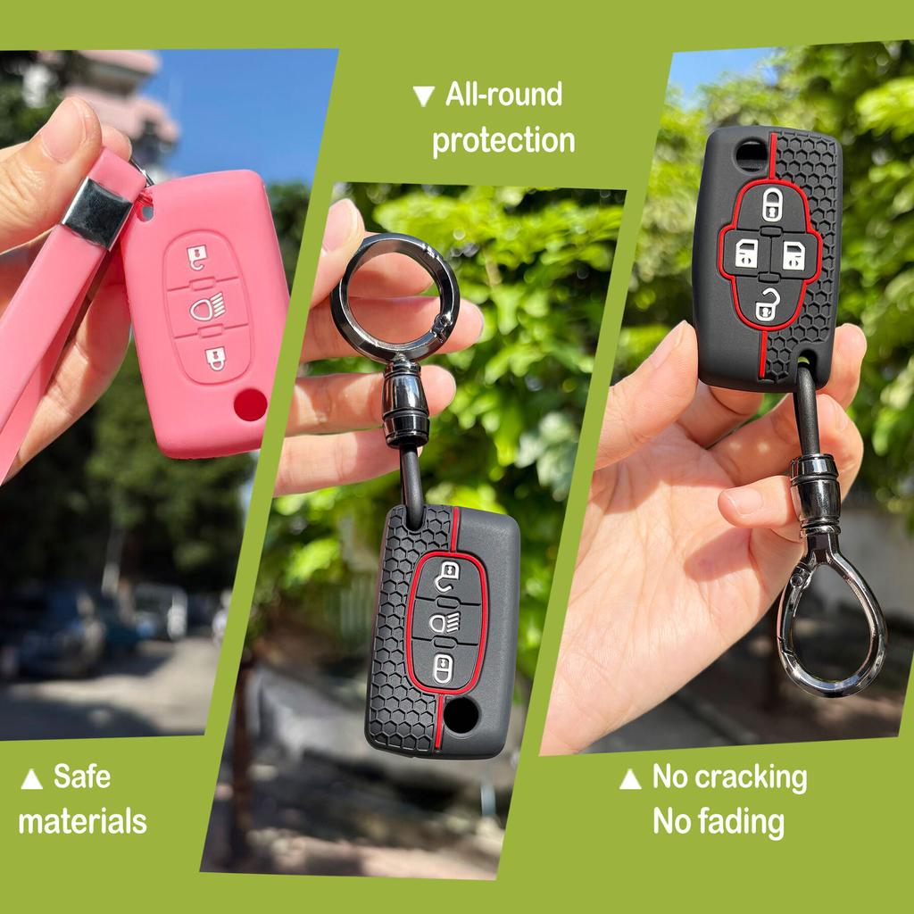 Schlüsselanhänger-Schutzhülle für Citroen C4, C3 III, C3 Aircross, C4 Cactus-Schlüsselkappen und Peugeot 206, 207, 307, 308, 407 (3/4-Tasten-Schlüsseletui).