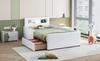 Upholstered Children's Bed 90*200 Cm, With Night Light and USB Charging Port, Storage Compartments, Raised Side Panels, Faux Leather Fabric, White