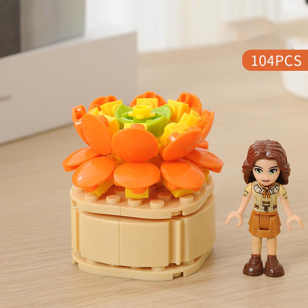 Flower Succulents Building Blocks Pomegranate Pink Gardens Romantic Bricks DIY Potted Plants Model Kids Kits Toys