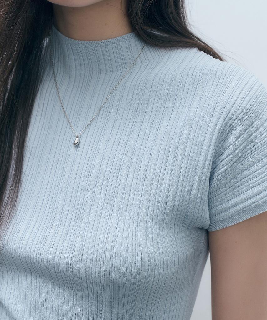 MONGDOL Wholegarment Half-Neck Pleated Knit Top Sky Blue Mdkt107Skyblue