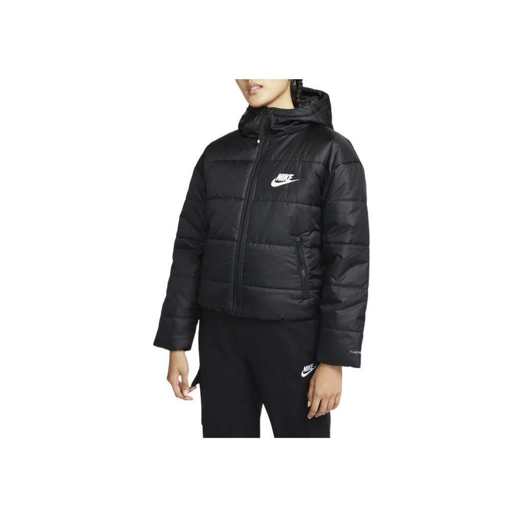 Nike Logo Patch Single Direction Zip Plain Cotton Hoodie Women Outerwear Black DJ6996-010