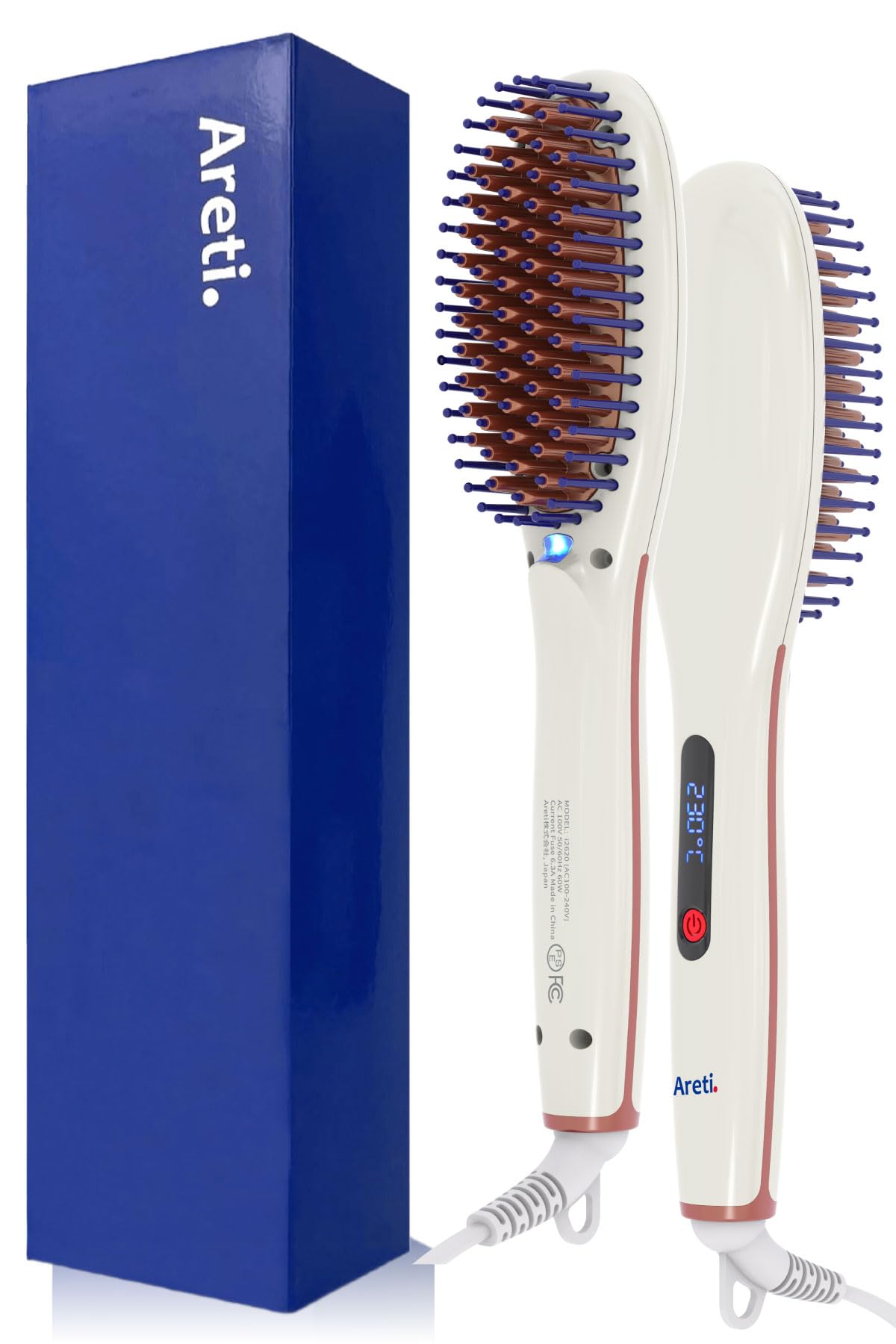

Iron by Heat Temperature Brush Silicone Pins to Prevent Scalp Negative Ceramic Electric Overseas Hair Single Hair Areti Brush, 160-230℃ Setting, кремовый