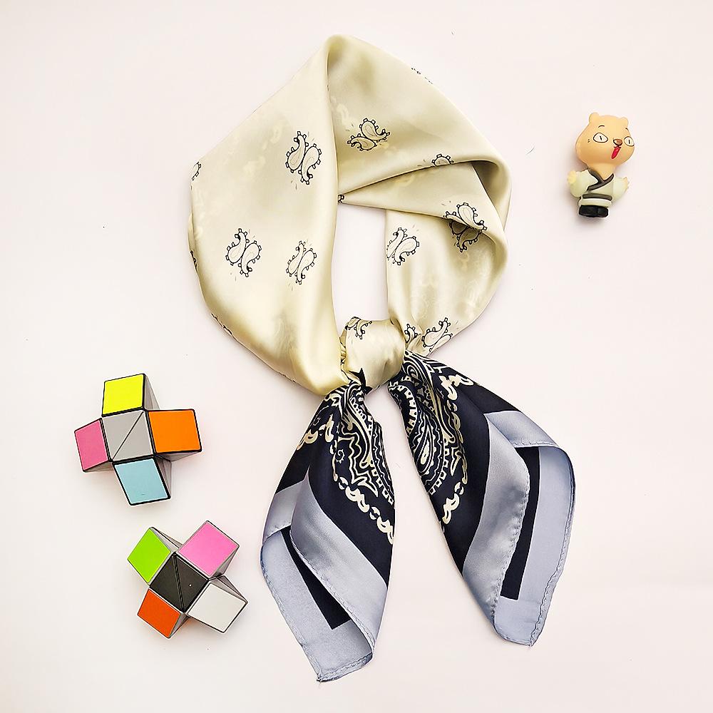 Small 70cm Sunflower Print Silk Satin Square Scarf for Women - Versatile and High-End Accessory