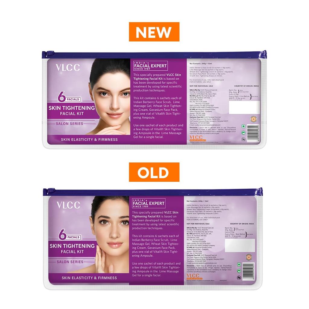 VLCC Skin Tightening Facial Kit 6 Facials 240g + 12ml At Home Rejuvenating Skin Care