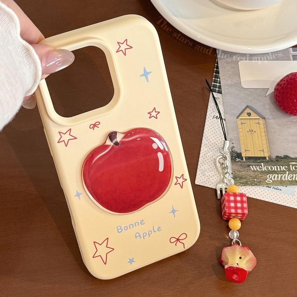 Red Apple 16pro Max Mobile Phone Case 17 Three Dimensional with Pendant Iphone15 Suitable for 13 Niche 11