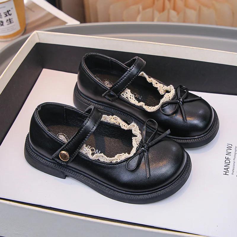 

Girls Princess Shoes with Simple Bows Children Leather Shoes Versatile Soft Bottom Spring Autumn New Kids Flats Round Toes 24