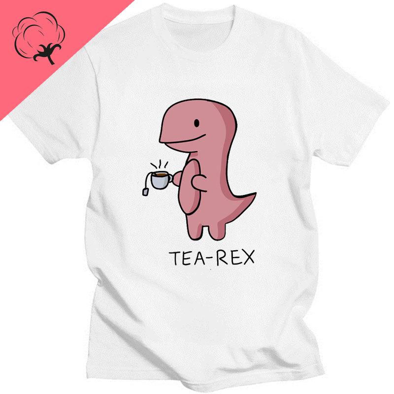 Funny Tea Rex T-Rex Dino Men T Shirt Coffee Hot Drink Cartoon Kawaii Humor Women Graphic Tshirts Casual Anime cotton Top gothic
