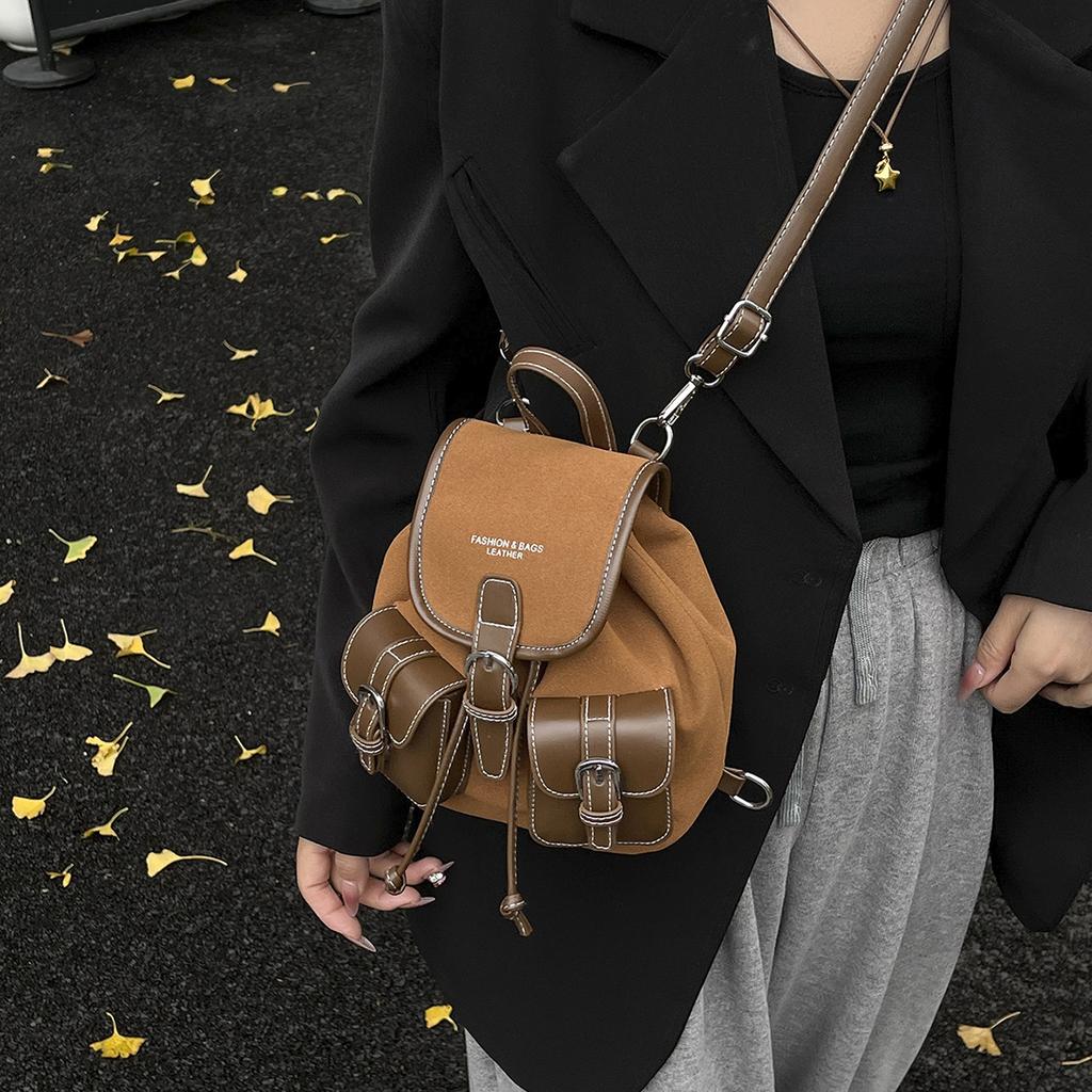 Autumn and Winter Retro Suede Backpack for Work and Commuting, Versatile Women's Travel Backpack, College Student School Bag,
