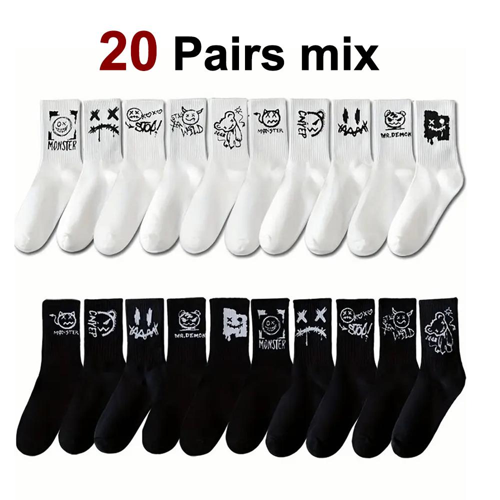 

10/20 пар мужских вязаных носков до щиколотки с граффити-узором, подходящих для всех сезонов, удобных, дышащих, мягких, повседневных носков для пар One Size