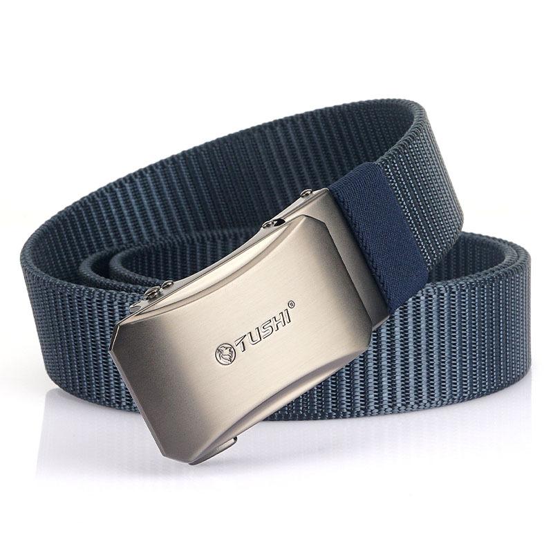 New Men'S Commuting Belt With Automatic Buckle Nylon Waistband, Outdoor Leisure Versatile Double-Layer Thick Belt