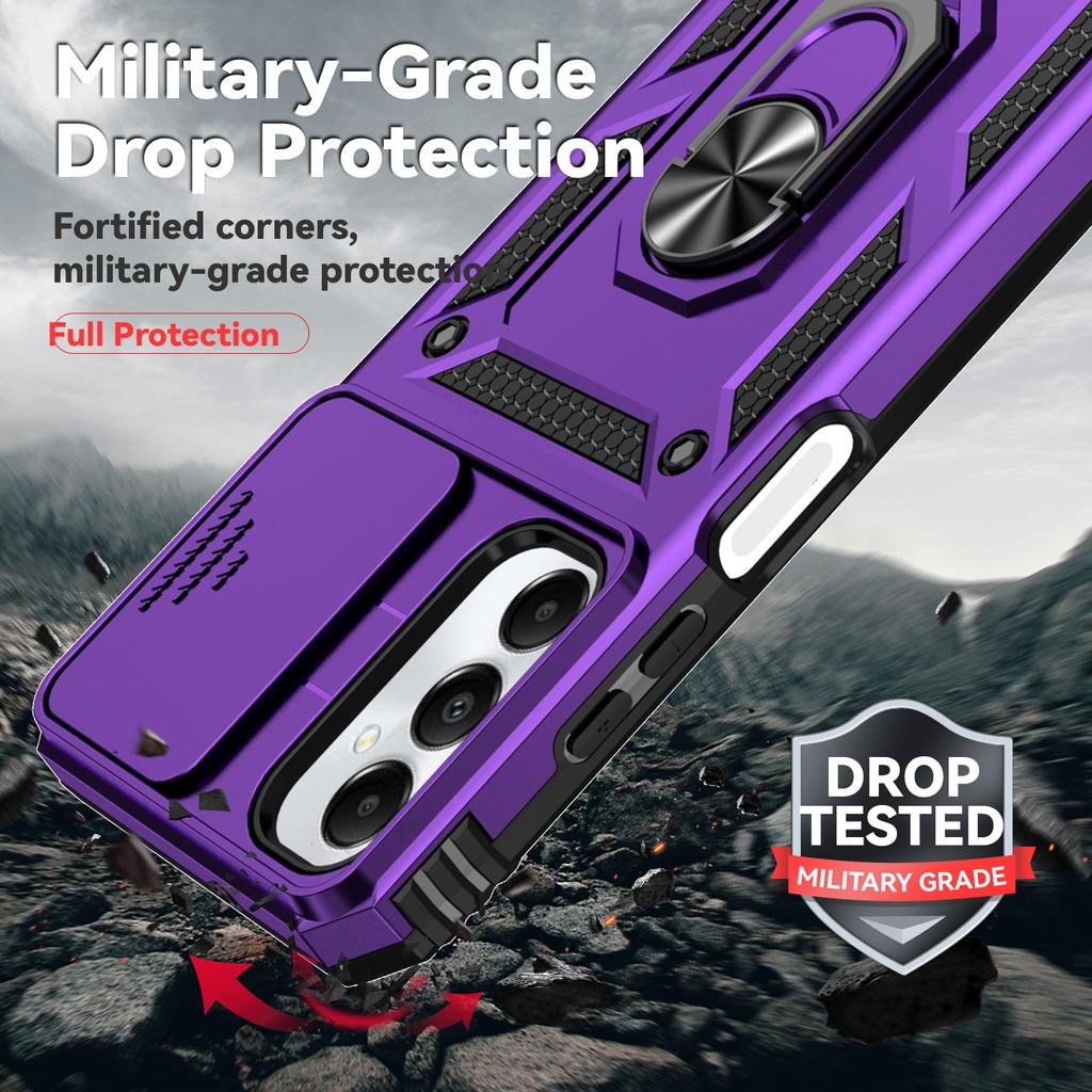 Stoßfeste Rüstungshülle für Samsung Galaxy A05S A05, magnetischer Auto-Ring-Halter, Ständer, Rückseite, Schiebelinsenabdeckung für Galaxy A04S, A04, Schutzhüllen