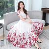 Women's Round Neck Short Sleeve A Line Midi Dress Mid Rise Elegant Floral Print Chiffon Beach Party Maxi Dress