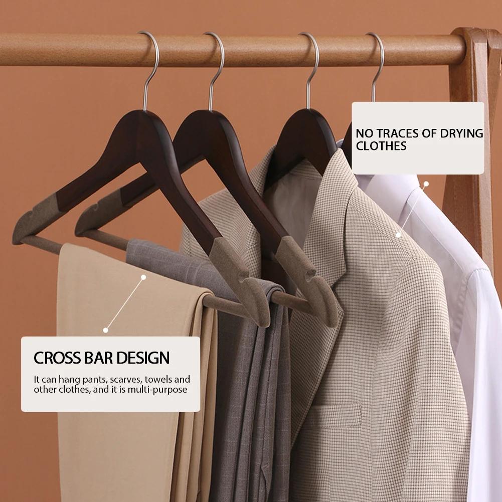 5pc Wooden Vintage Velvet Clothes Hangers,Solid Non-Marking Clothing Rack,Household Wardrobe Hanging for Adults,Pants,Camisole