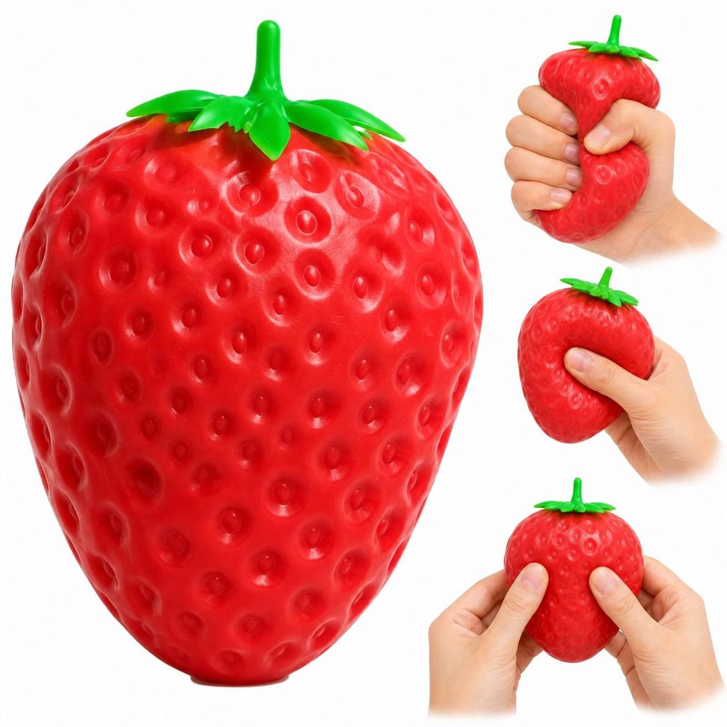 Strawberry Shaped Squeaky Toy with Building Block Filling for Sensory Play and Stress