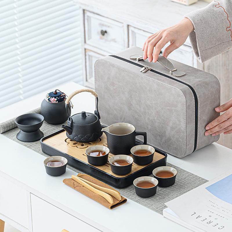 Travel tea set outdoor portable teapot tea tray household kung fu teacup ceramic business gift