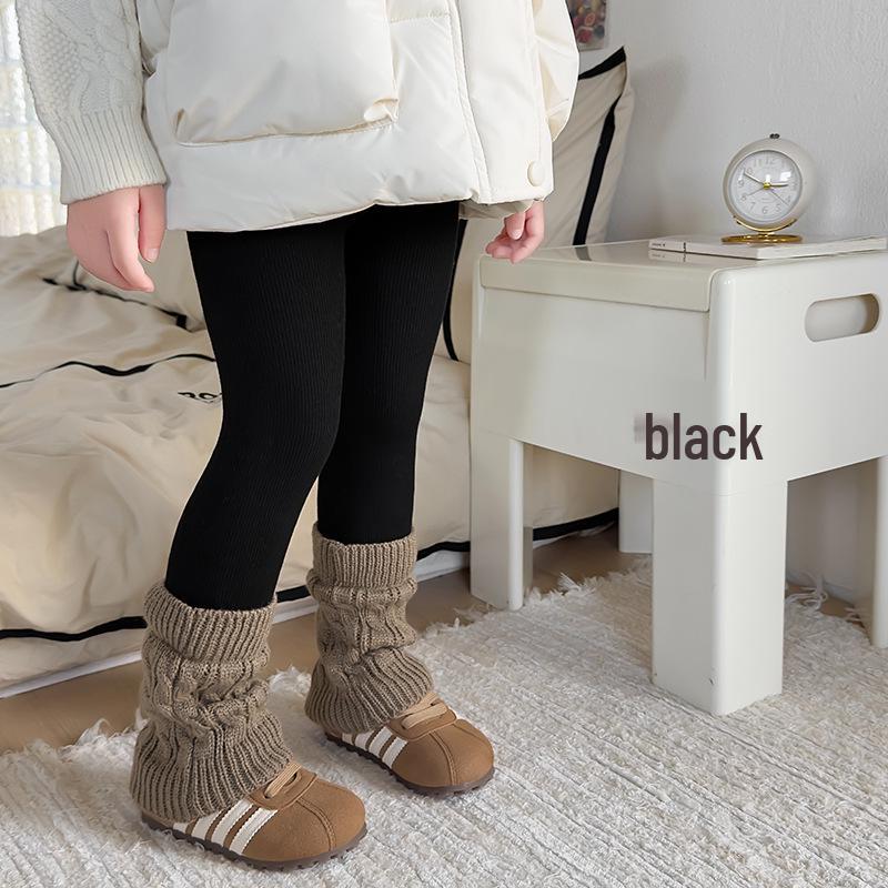 Girls' Autumn/Winter Fleece-Lined Stripe Leggings - Thick, Warm Nine-Point Pants