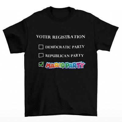 Mario Party T-Shirt Unisex Baumwolle Erwachsene Wählerregistrierung Politische Videospiele