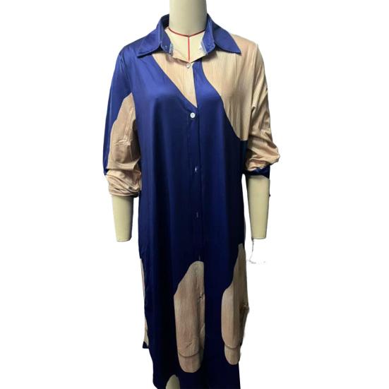 Women V-neck Patchwork Printed Top And Pants Suit Contrasting Color Commuting Set Wide-leg Trousers And Extra-length Top Loose Fit