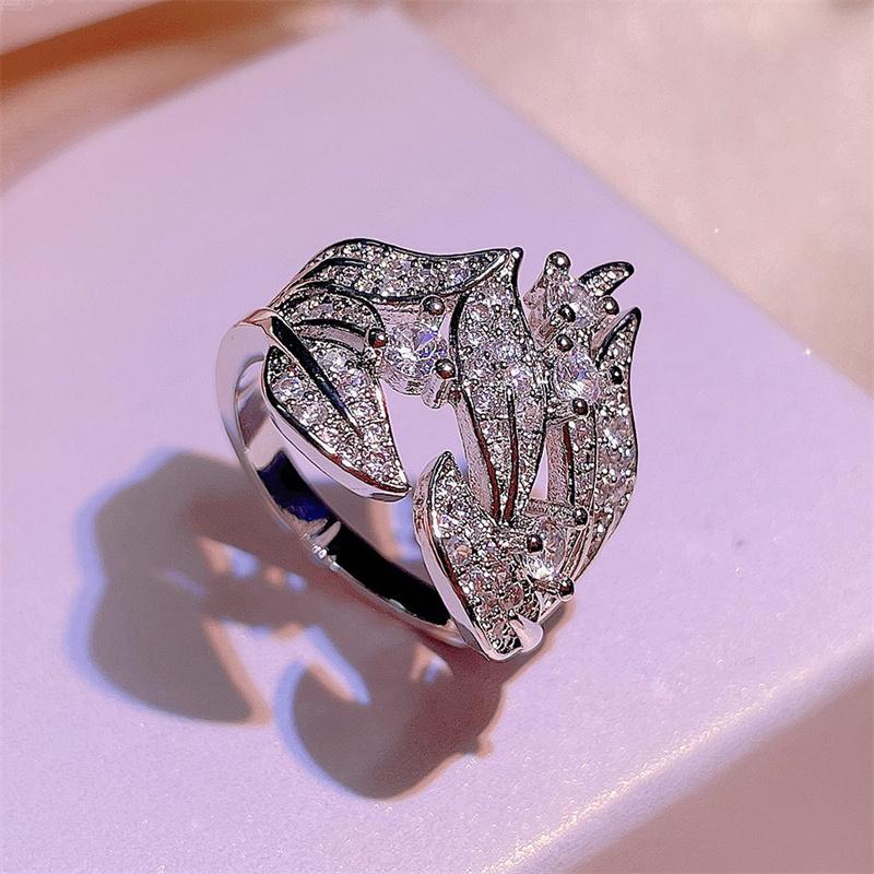 Huitan, inel de lux la modă cu frunze, design pentru femei, complet pavat, cu piatră CZ, nou conceput, inele de nuntă pentru mireasă, bijuterii de petrecere