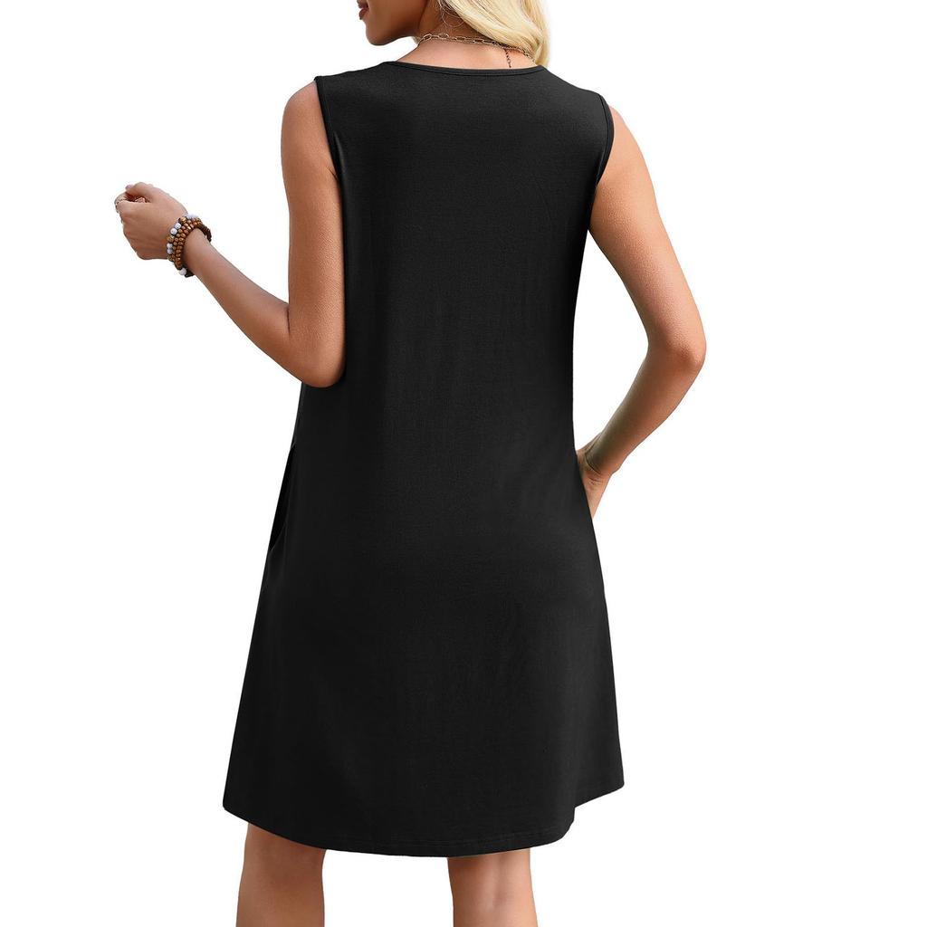 Women Sleeveless Casual Dress with Lace Neckline and Floral Print Loose Fit Summer Sundress for Daily Wear Holiday Beach