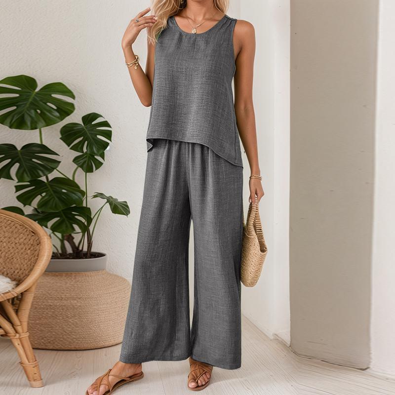 

ZANZEA Летние комплекты из двух предметов: топы-жилеты с вышивкой и брюки с открытой спиной 5XL темно-серого