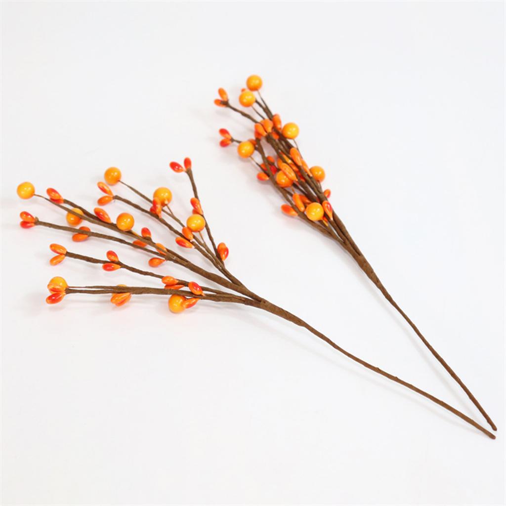 Orange Artificial Dried Branch Decor 29cm Round Foam & Oval Stone Fruit