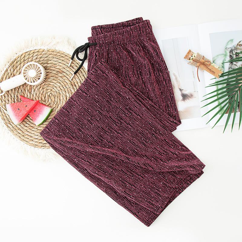 Women's Sparkling Rhinestone Ice-silk Wide Leg Pants High Waist Slim Textured Straight Drape Casual Summer 2026 Cross-border Trousers