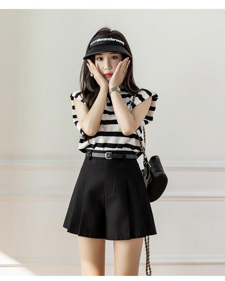 Women's 2024 Summer High-Waist Pleated Skort with Wide-Leg Design: Korean Style & Versatile Casual Look