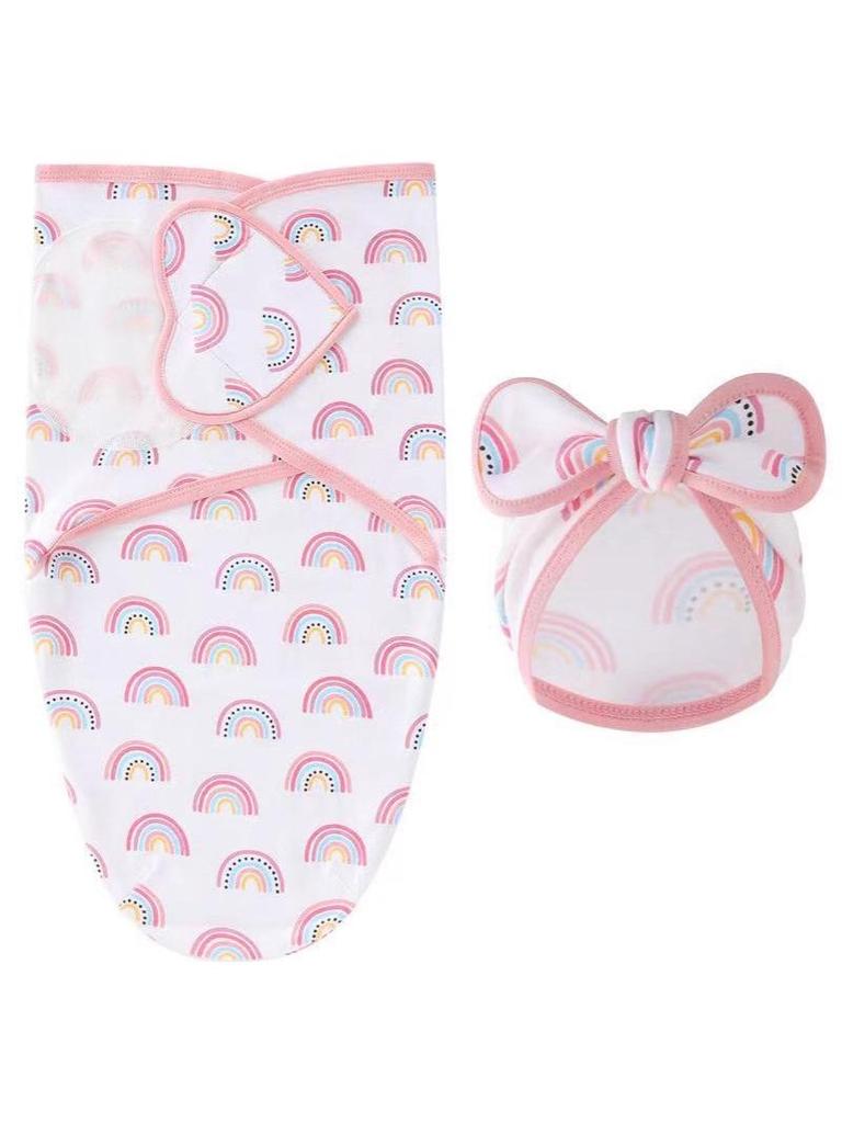 Newborn Swaddle Set: Silk Sleep Bag & Heart Blanket with Indian Hat