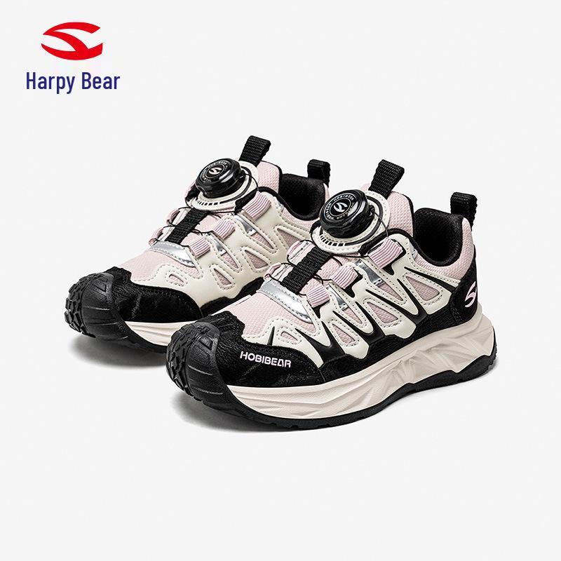 Happy Bear Unisex Spring Leather Kids' Sports Shoes with Rotating Button
