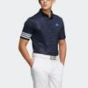 Adidas Striped Print Logo Short Sleeve Button Polo Men Tops Blue HA0227