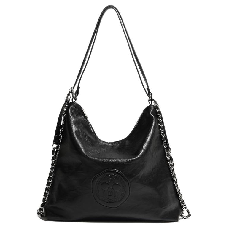 New Disney Mickey Series PU Double Shoulder Crossbody Tote Handbag, Shoulder Bag Large Women's Black/Silver/Cream White BMK-71278-2