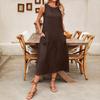 Damen Sommerkleid, lässig, ärmellos, Baumwolle, Leinen, Maxilänge, Tunika, Rundhalsausschnitt, Tank, solides Strandkleid mit Taschen