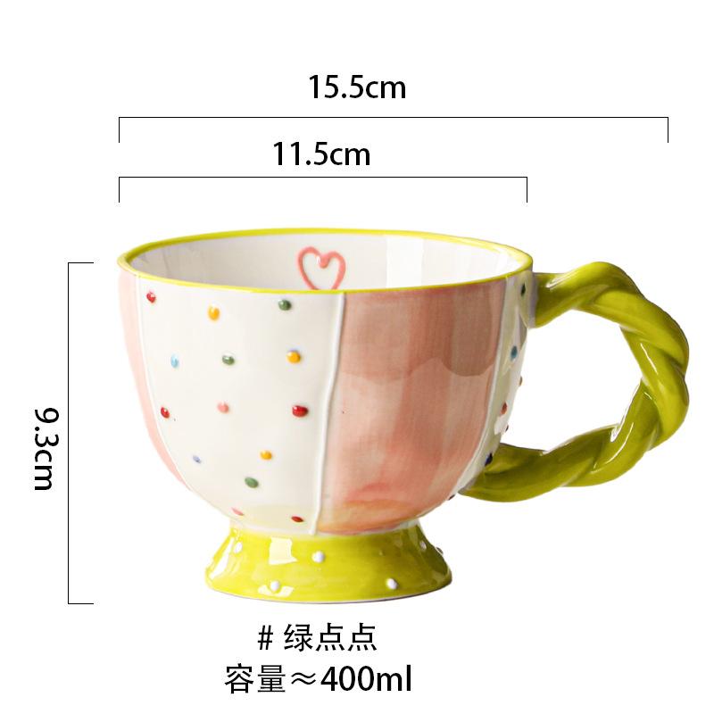 400ml Hand Drawn Ceramic Mug Large Capacity Breakfast Cereal Cup Milk Oatmeal Matcha Water Cup Kitchen Accessory Drinkware Gift