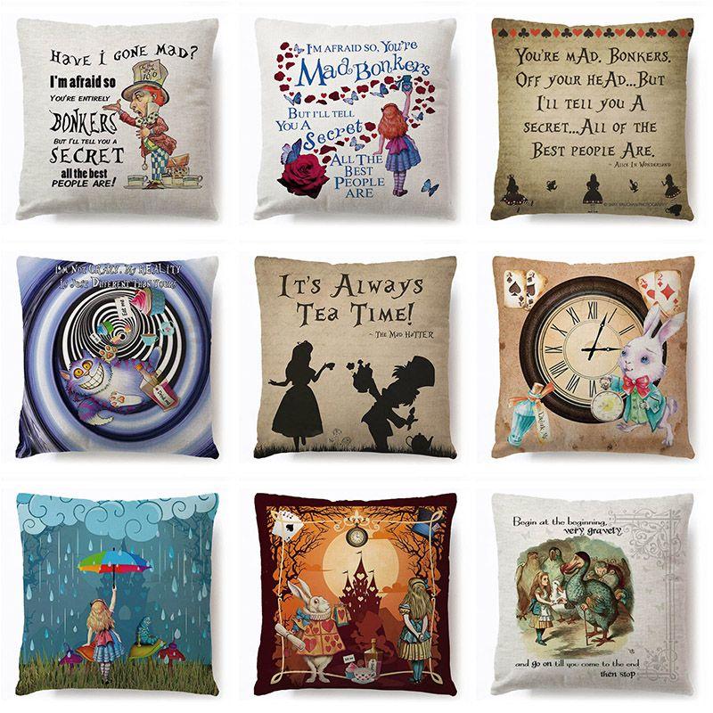Cotton Linen Alice In Wonderland Pillow Case For A Charming Decor**