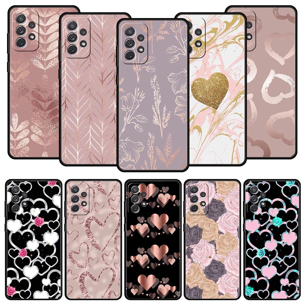 Gold Rose Love Heart Phone Case For Samsung Galaxy A17 A07 A55 A35 A25 A15 A05s A33 A31 A23 A21s A13 A41 A73 A53 A51 A71 Cover