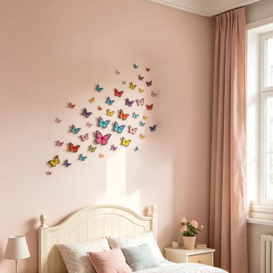 18 Pcs 3D Butterfly Wall Decor Self-Adhesive Butterfly Wall Stickers 3 Sizes Removable Room Mural Decals for DIY Crafts Bedroom Wedding Photo Prop