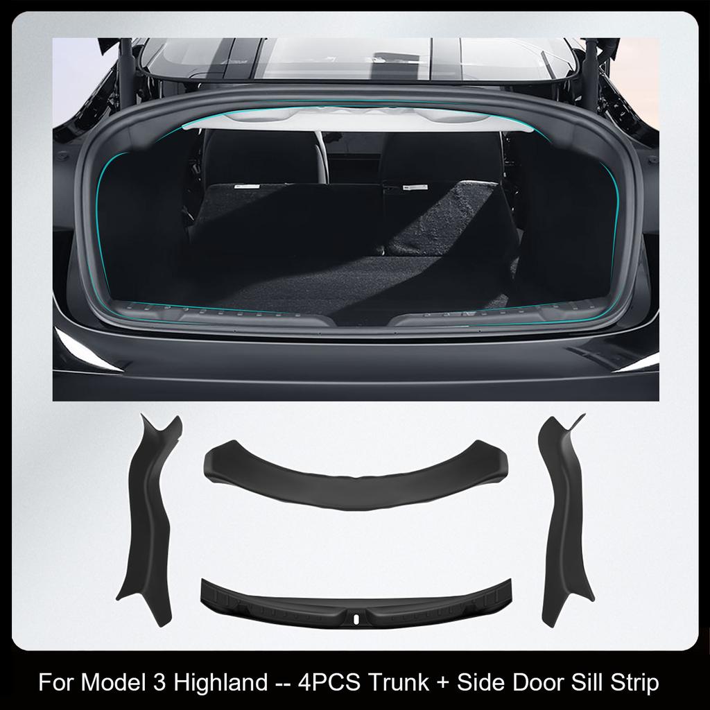 For Tesla Model 3 Highland 2024 Door Sill Strip Guard Mat Trunk Threshold Protector Side Anti-kick Pad Magic Hook Installation