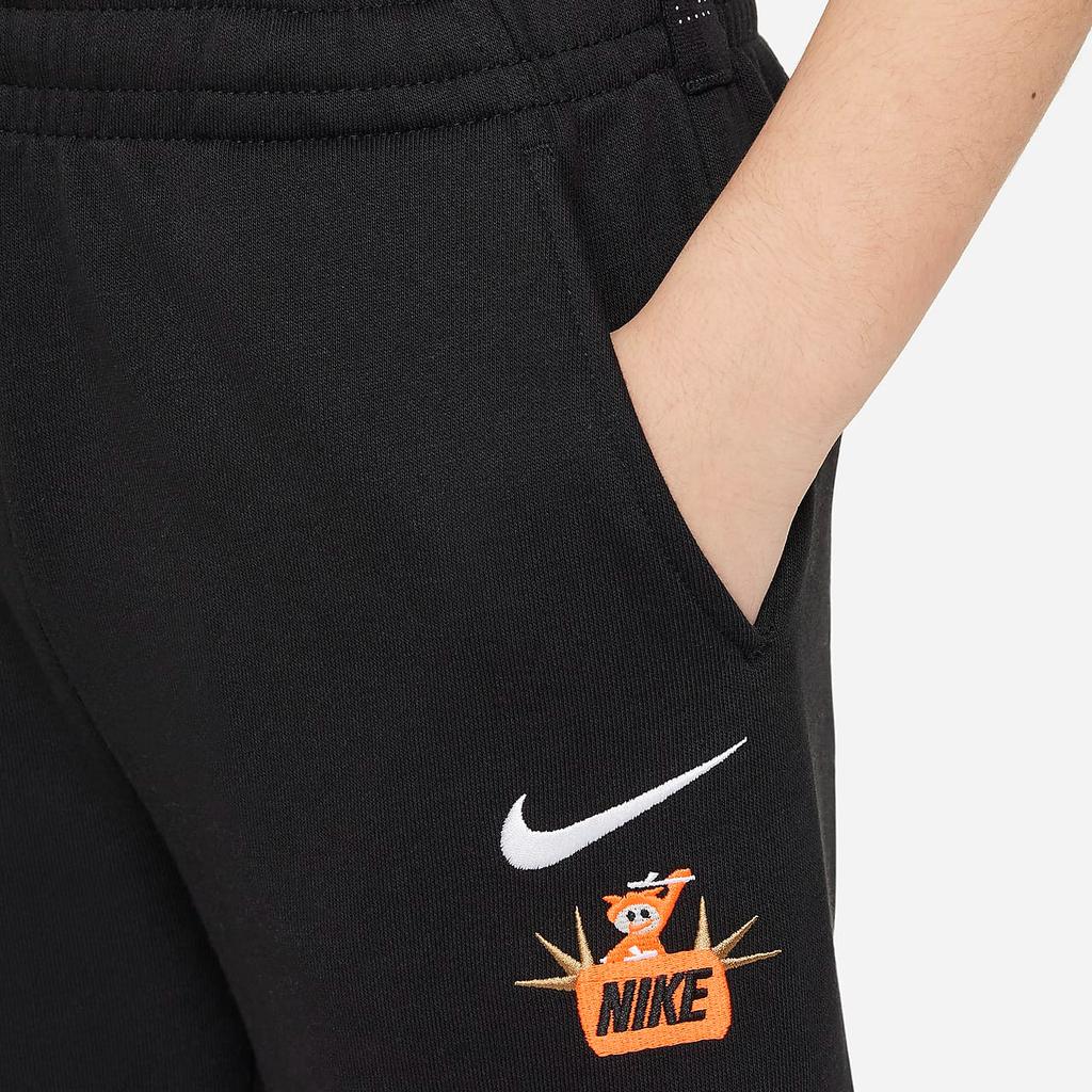 Nike Kids Knitted Sports Pants Sportswear Icon Fleece Small Embroidery Pattern Casual Mid Waist Kids Bottoms Black HF7134-010