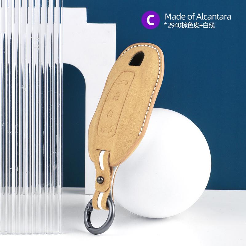 Alcantara Suede Key Fob Cover With Keychain Fits Porsche Macan 4 Ev Electric Model Taycan Key Shell Accessories