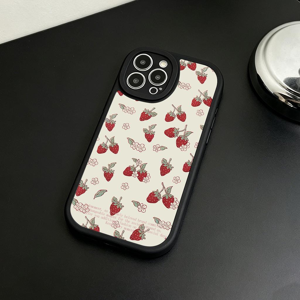 Ins Strawberry Phone Case For iPhone 17 16 14 13 12 11 Pro Max Cover For iPhone 16 15 Pro Shockproof Anti-fall Protective Cover
